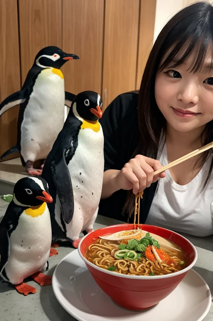 Penguin eating super spicy ramen