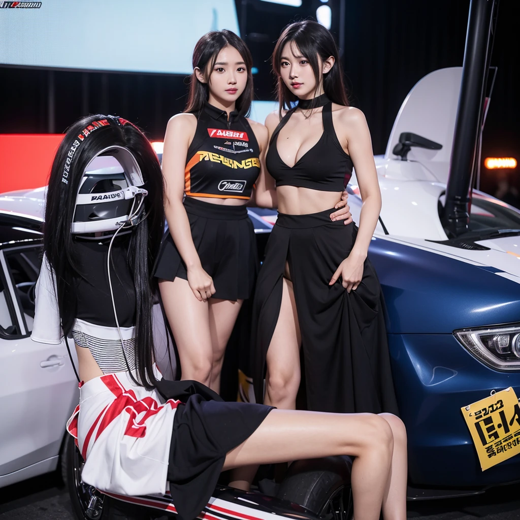 Ultra detailed face、Cool woman、Colorful costumes、F1 Driver Cosplay、Colorful costumes、Clothing with company logo、Grid Girlsのカラフルで派手な衣装、Grid Girls、Perfect Face、Paddock Girls、Harem、motor Show、tights、Bodycon Costumes、Grid Girls、Russia、Grid Girlsのコスプレ、belly button、Pleated skirt、Bodycon Costumes、Photographed in a sexy pose