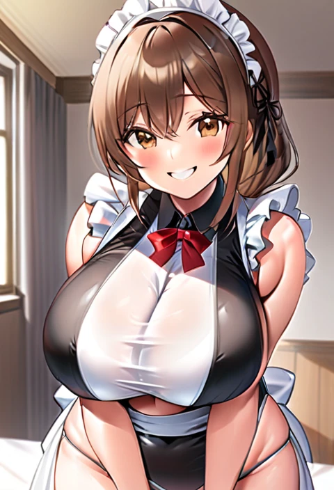 Maid,Swimwear,Big Breasts,Super Breasts,Brown Hair,Smile