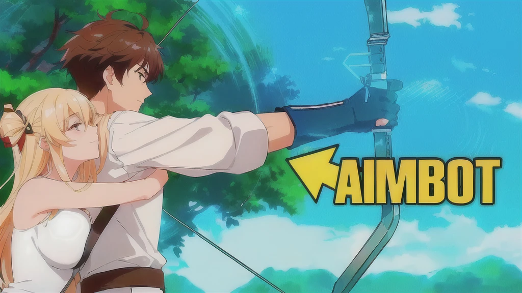 a woman with short black hair and a man with white hair are hugging each other while the man holds a bow and arrow, anime boy with bow and arrow, aiming, anime fencer, aiming a bow and arrow, wielding a bow, archer boy, epic anime style, not anime style, trigger anime artstyle, archer bow, anime photo, in anime style, anime artstyle