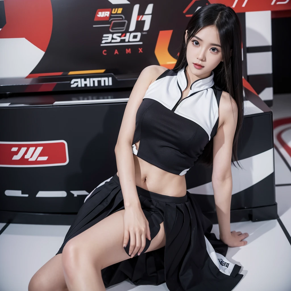 Ultra detailed face、Cool woman、Colorful costumes、F1 Driver Cosplay、Colorful costumes、Clothing with company logo、Grid Girlsのカラフルで派手な衣装、Grid Girls、Perfect Face、Paddock Girls、Harem、motor Show、tights、Bodycon Costumes、Grid Girls、Russia、Grid Girlsのコスプレ、belly button、Pleated skirt、Bodycon Costumes、Photographed in a sexy pose