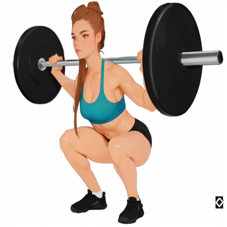 a woman squatting down with a barbell in her hand, squatting down, lifting weights, squatting down pose, strong legs, thrusters, slow body, body is strong and upright, strong bodie, woman strong, fit woman, apta, working outside, curvy crossfit build, bodybuilder woman, sturdy body, succeed, steroid use, knees weak, parte inferior das costas
