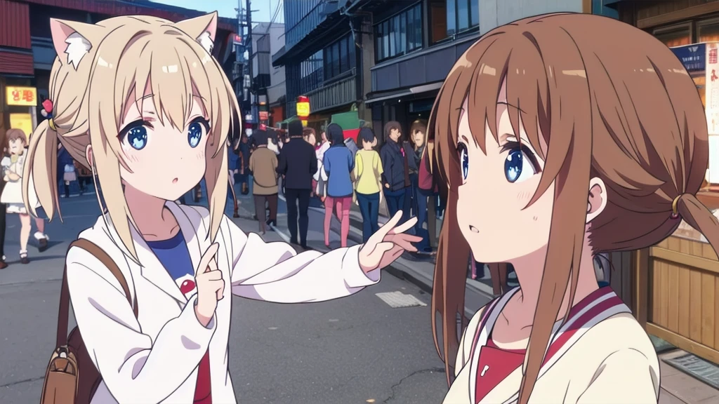 cat girl bear girl cute excellent quality on Akihabara street in  brown hair brown eyes white hair blue eyes 