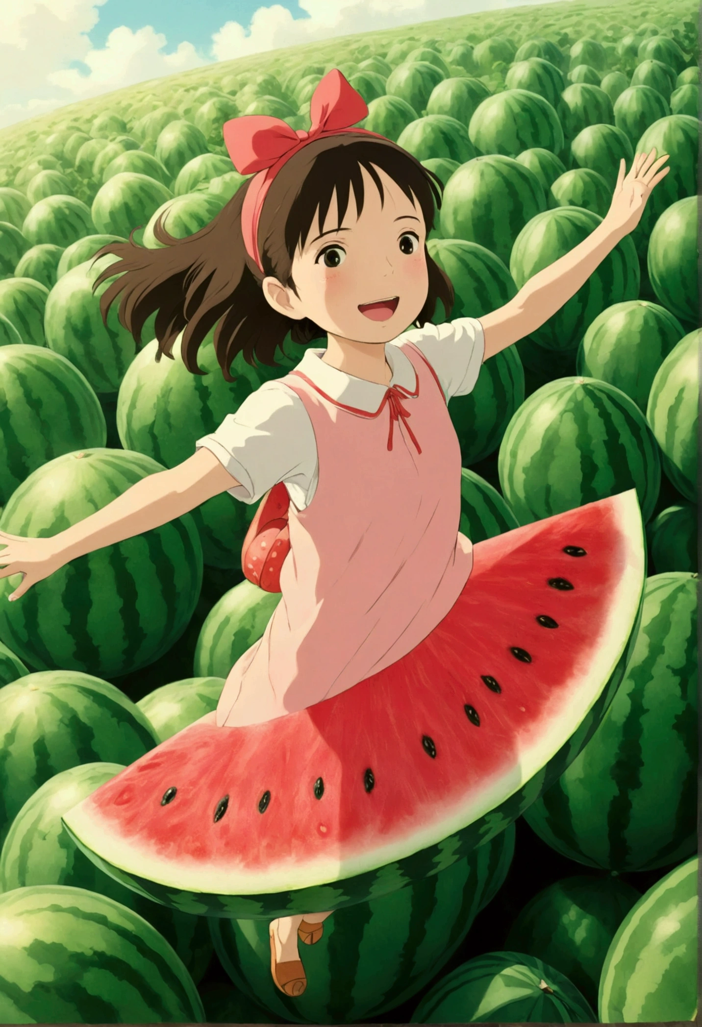Ghibli summer flying Flying with Watermelon girl