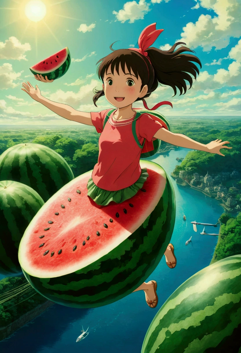 Ghibli summer flying Flying with Watermelon girl