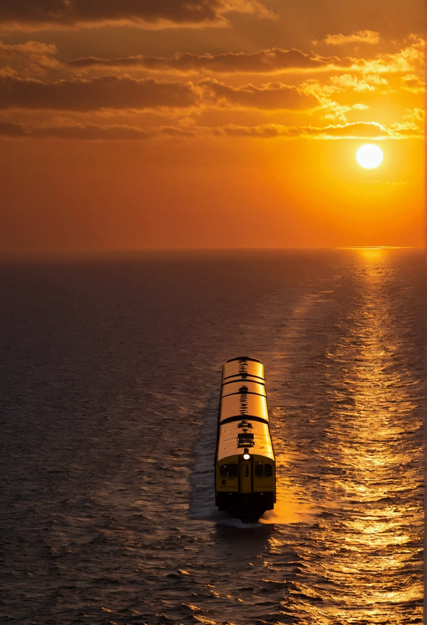 On the Sea　A train running on the horizon of the sunset