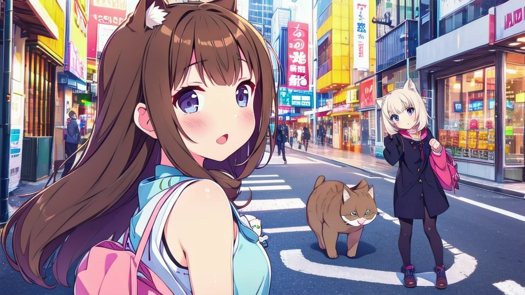 top quality, best quality, High-quality illustrations, masterpiece, super high resolution, detailed background, Crowded cityscape, absurdres, perfect anatomy(cute 1girl, warking, back view, kemono, furry anthro, Furry body, dog facial features, dog body features)(very detailed body fur)full body,