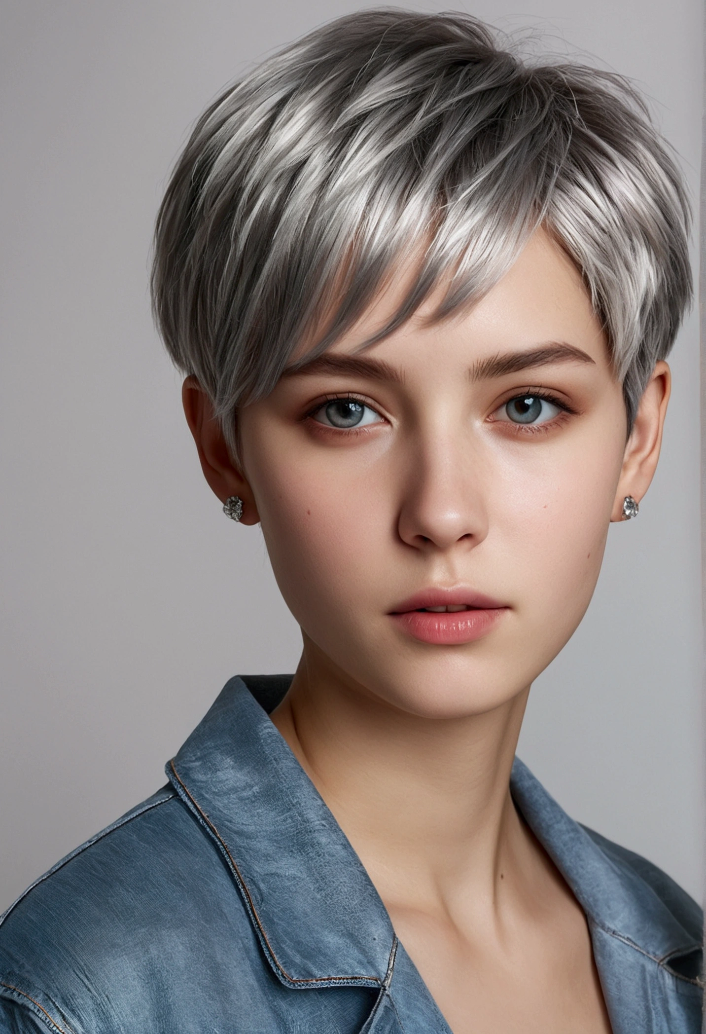 (8k, Realistic, RAW Photos, Highest quality: 1.3), (One Girl), so beautiful, (Realistic Face), (boyish, Silver Color Become familiarrry Shorthair), Become familiarautiful , A brilliance that captivates the viewer, Become familiarautiful expression, Become familiarautiful breasts, (Realistic Skin), Become familiar...