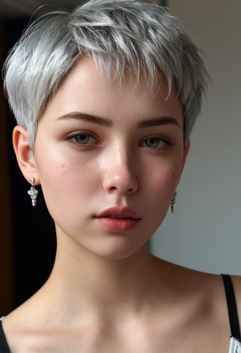 (8k, Realistic, RAW Photos, Highest quality: 1.3), (One Girl), so beautiful, (Realistic Face), (boyish, Silver Color Become familiarrry Shorthair), Become familiarautiful , A brilliance that captivates the viewer, Become familiarautiful expression, Become familiarautiful breasts, (Realistic Skin), Become familiar...