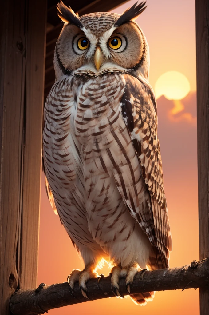 Owl and sunset coloring page 