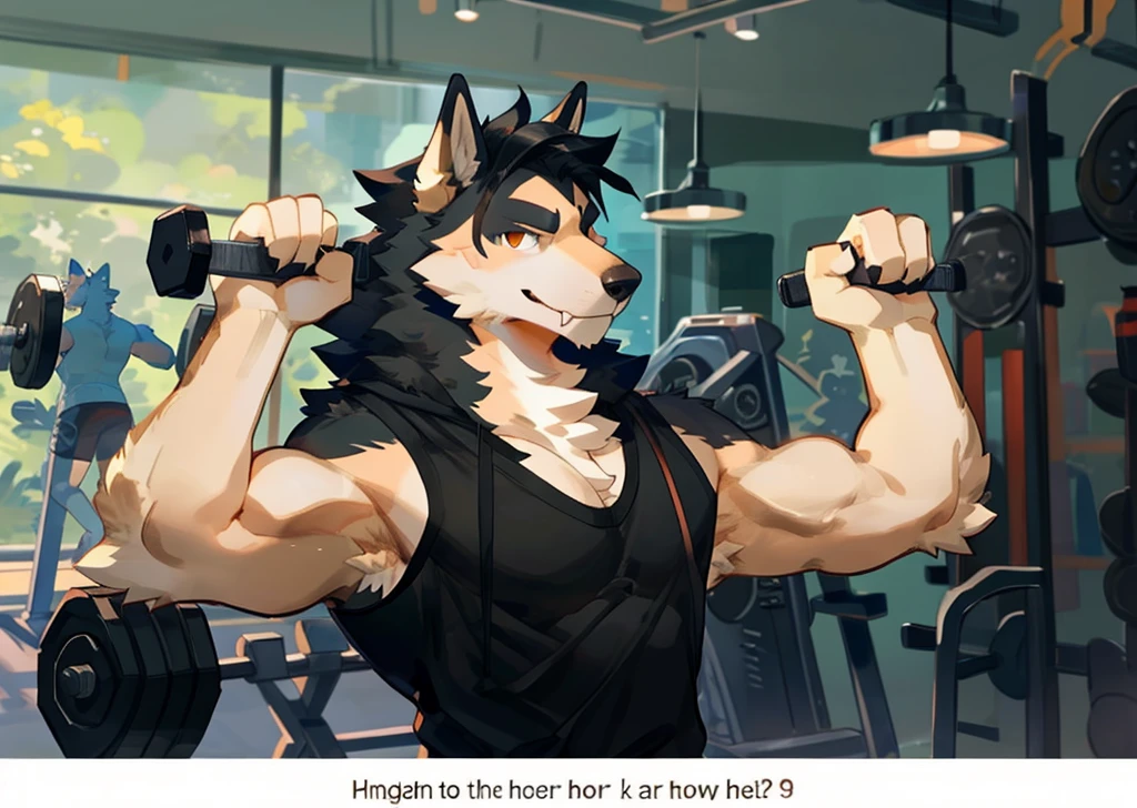 Furry, anthropomorphic wolf, 6'1 and 173 lbs, russet brown fur, dark brown hair, dark green eyes, open mouth, getting facesat, getting fart in mouth, in public gym showers 