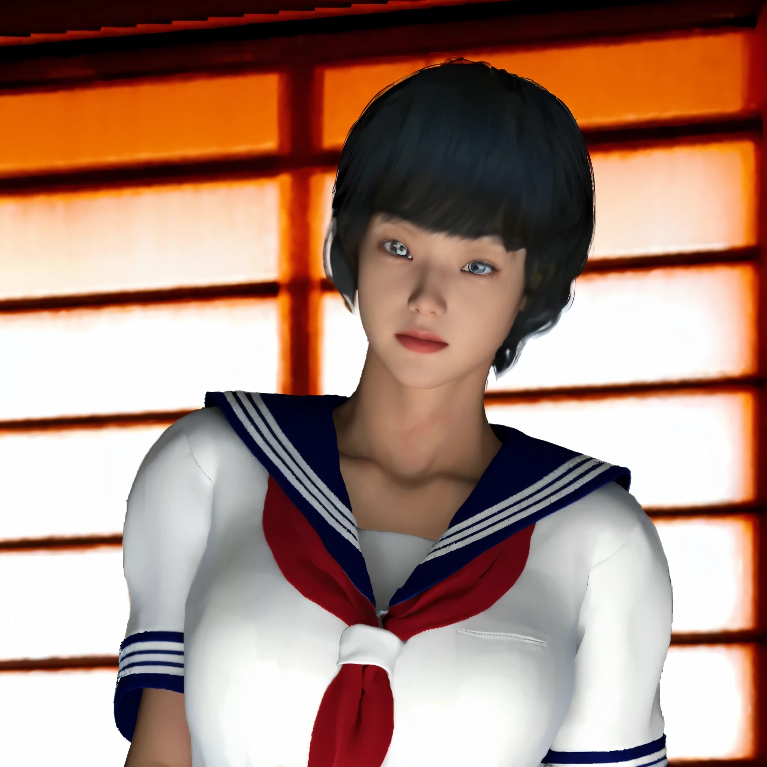 lens: 135mm f1.8, (Highest quality),(RAW Photos), (Tabletop:1.1), (Beautiful 13 year old Japan girl), Cute Face, (Deeply chiseled face:0.7), (freckles:0.4), Spotted sunlight, Dramatic lighting, (Sailor suit), dark blue, Long sleeve, (In the classroom), shy, (Close-up shot:1.2), (Anxious expression)