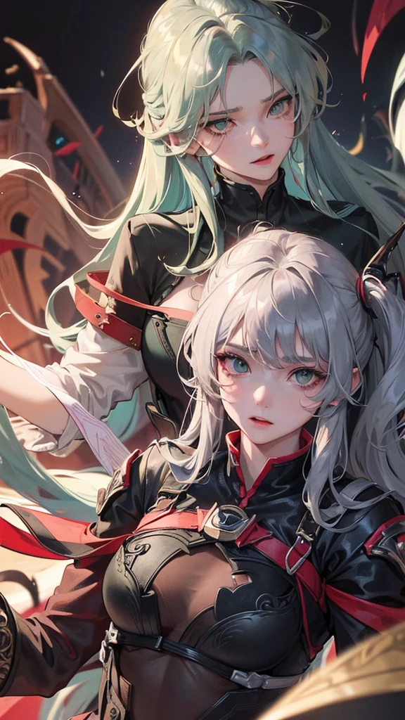 (Top resolution、Distinct_image)top-quality、(A fox girl) 、​masterpiece、highly detailed, half body, Semi-realistic、green eyes 、18year old, silver hairs ,young 、Exquisite facial features、Facial features ,variation potrait, long  hairstyles,  , teenage, cool , cold sharp eyes, An expression of despair., Torn clothes, destroyed clothes, damaged clothing, all dirty, dirty, dirt, lifeless eyes, blood on face, , {Very detailed 8k CG unit wallpaper},  fantasy, 