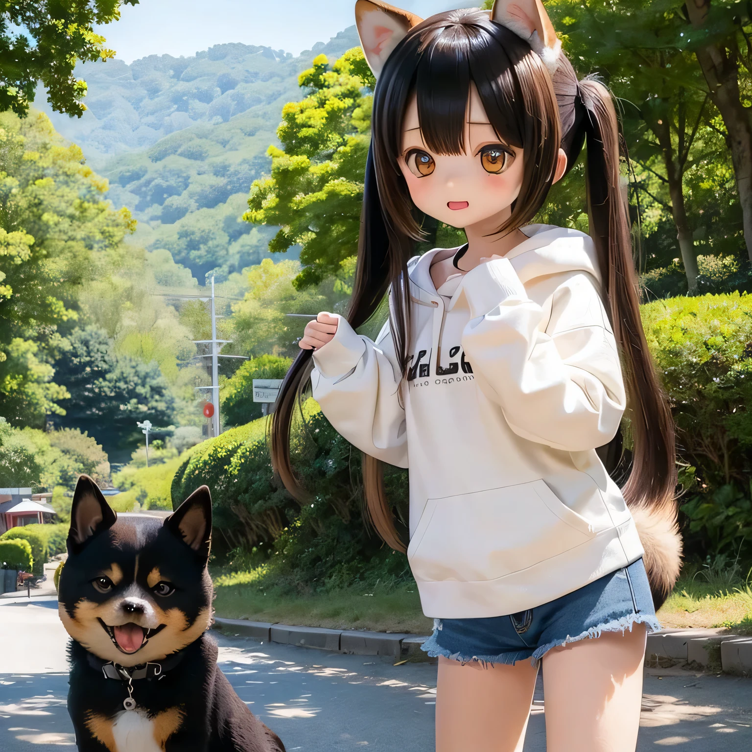 Shiba Inu girl rural scenery