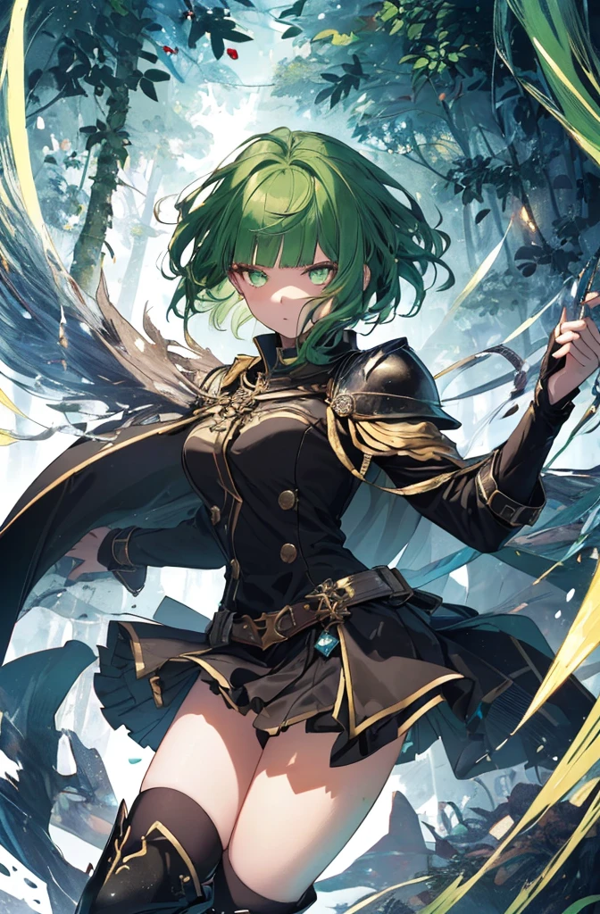 [(green hill background:1.4)::5],original,(shape:1.1),(highest quality),(Tabletop:1.1),(Highly detailed CG Unity 8k wallpaper:1.1), (colorful:0.9),(Mid Shot:0.95),(very detailed beautiful whole body),Dynamic Angle,(alone:1.2), (girl),(((Adult))), (Beautiful eyes in every detail:1.15), (Beautiful Face:1.15), (Glowing green eyes:1.25////),(Gemstone Eyes),(Green Short Hair),(Blunt bangs),((The girl wear a black knight uniform)),Realistic,, girl,Green Hair,((Black long boots)), Black mini skirt,Black knee socks(rage),(Contempt and contempt),rage,(beautiful slender girl),((Adult)),((whole body)),Valkyrie, Decorations,((Thin legs)),((slender girl)),Front Angle,Front Angle,Forest elevation,
