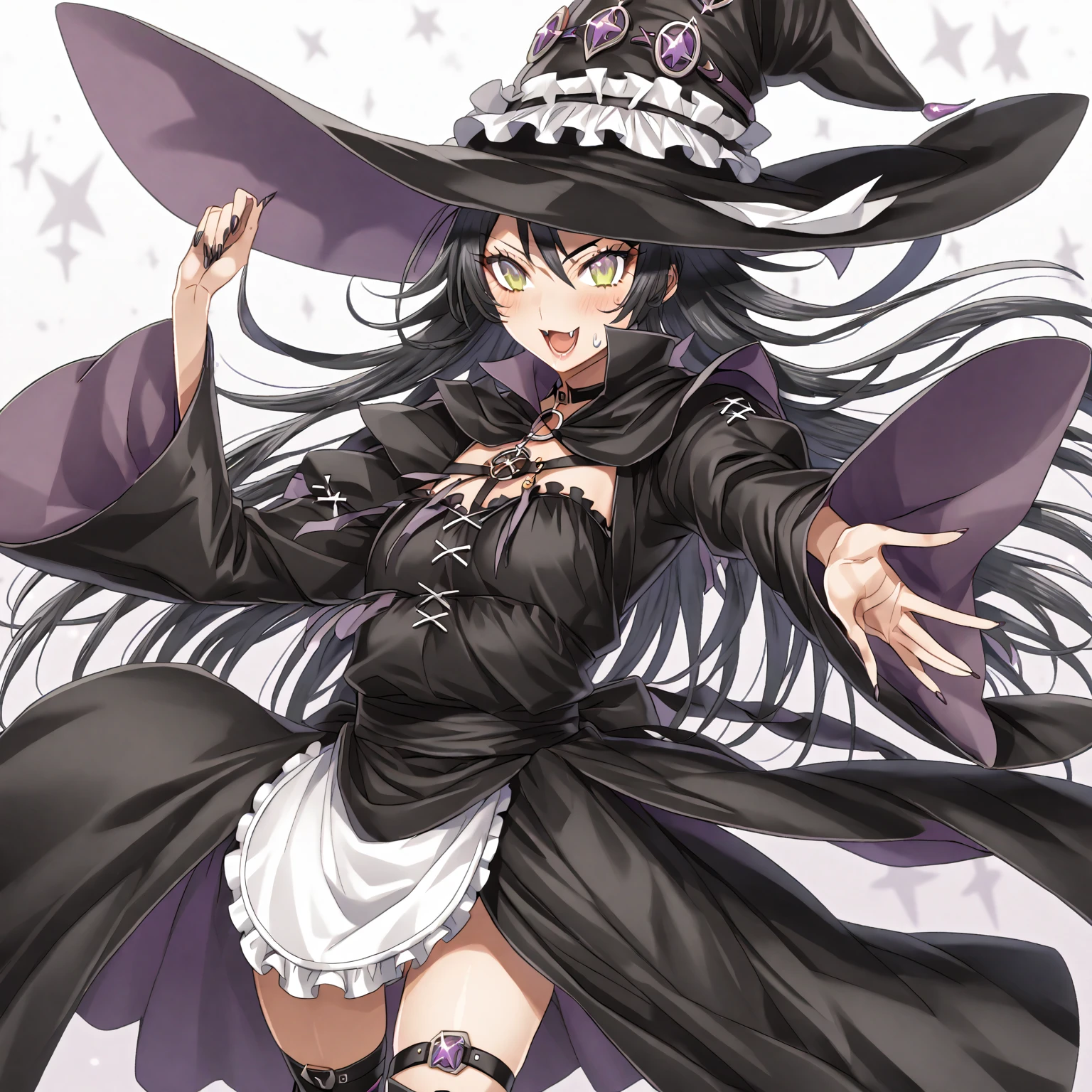 A black and white image of a femboy dressed as a witch., fashionable Dark witch, witch clothes, Dark witch character, astral witch clothes, witch clothes, From the Black Wizard Cemetery!!!, Dark witch, mechanized witch boy, witch boy, ( ( ( black witch hat ) ) ) ), dark demonic dancer, anime boy gothic maid, black fur wizard, femboy