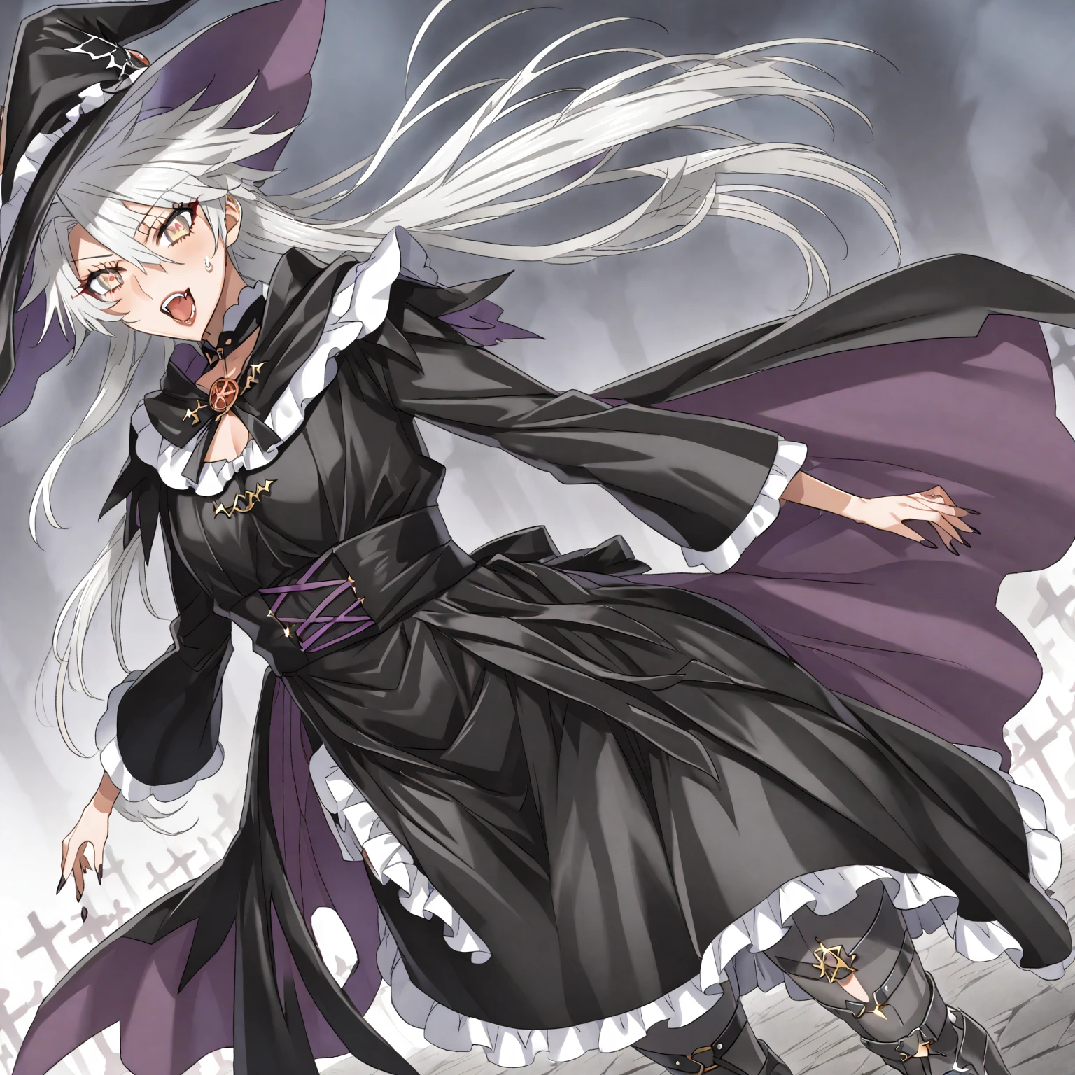 A black and white image of a femboy dressed as a witch., fashionable Dark witch, witch clothes, Dark witch character, astral witch clothes, witch clothes, From the Black Wizard Cemetery!!!, Dark witch, mechanized witch boy, witch boy, ( ( ( black witch hat ) ) ) ), dark demonic dancer, anime boy gothic maid, black fur wizard, femboy