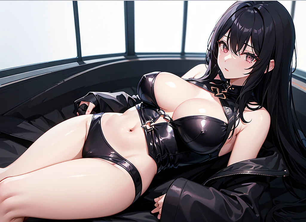 Black Hair、Luxurious and sexy black clothing、whole body、Large Breasts、A girl lying down、Narrow waist、R18