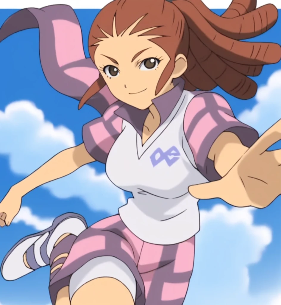 score_9, score_8_superior, score_7_superior, score_6_superior, score_5_superior, score_4_superior, sauce_anime, One girl, Midou Reika, Dreadlocks, Long Hair, High Ponytail, Brown eyes, Pause, smile, View your viewers, 　Big Breasts　ballerina　ballet　Anne O　heart　Infatuated　Dance Together