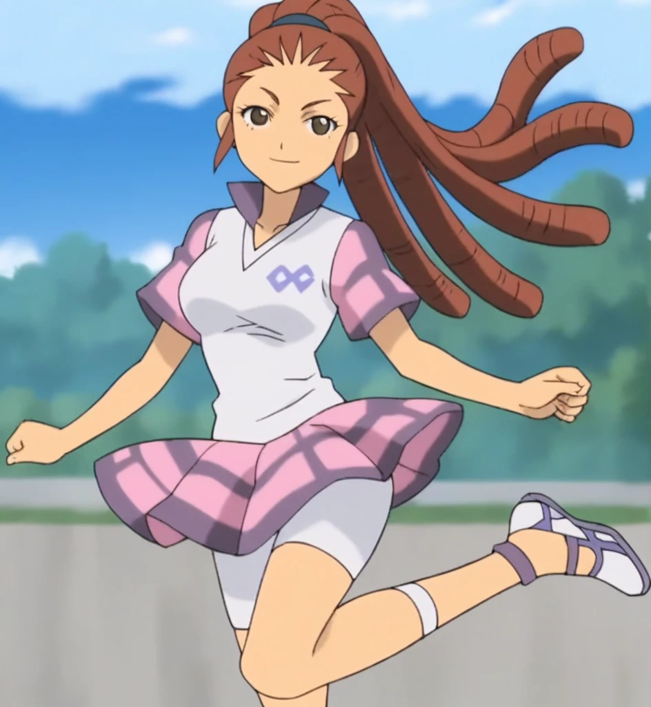 score_9, score_8_superior, score_7_superior, score_6_superior, score_5_superior, score_4_superior, sauce_anime, One girl, Midou Reika, Dreadlocks, Long Hair, High Ponytail, Brown eyes, Pause, smile, View your viewers, Big Breasts ballerina ballet Anne O heart Infatuated Dance Together