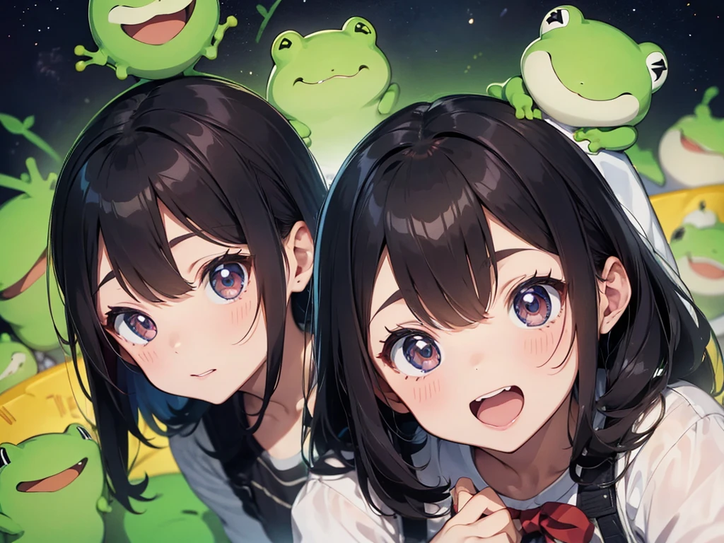Middle parted hair、Frog-like face、Distant eyes、Big Mouth、Low Nose、front