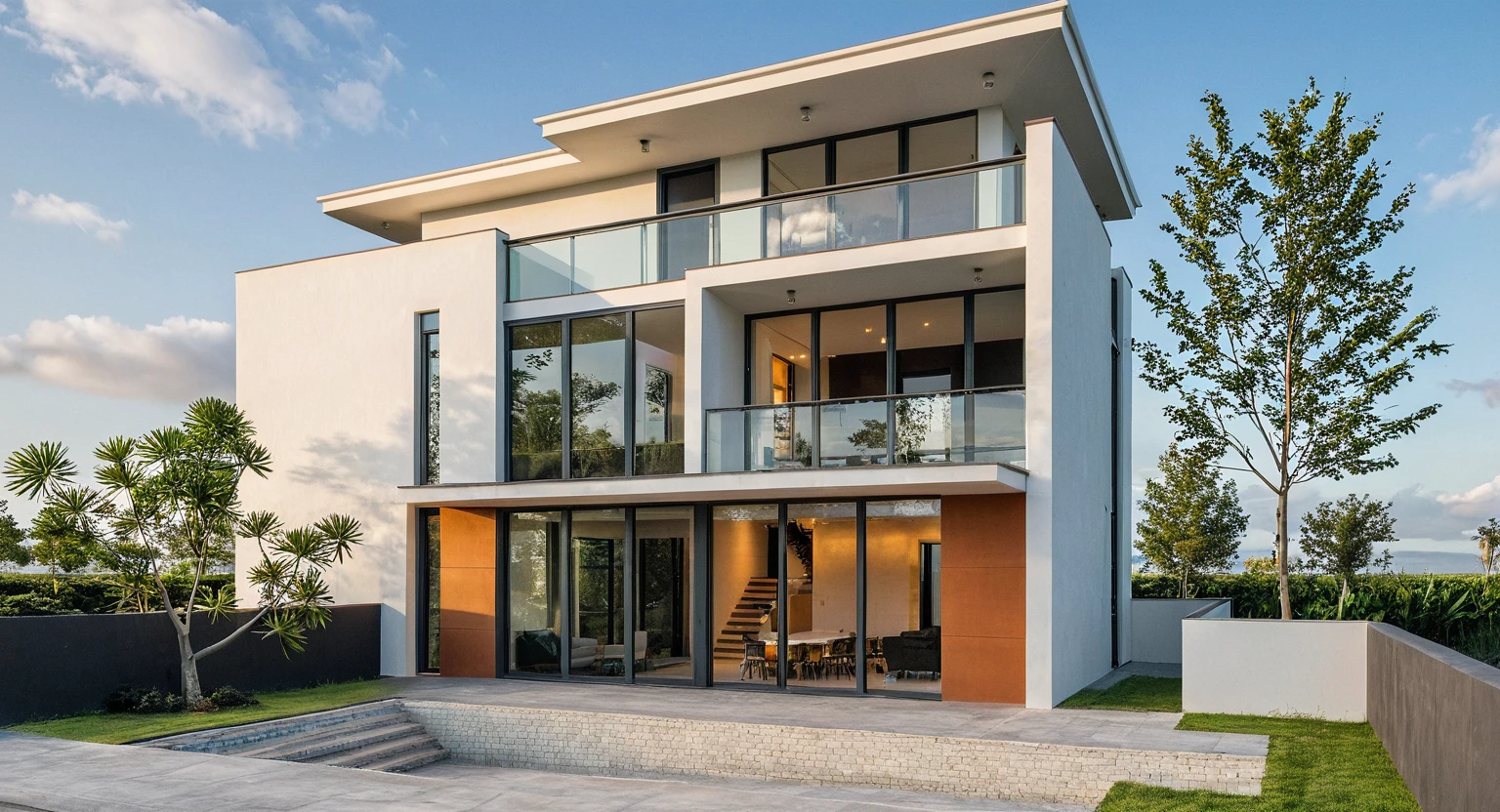 Masterpiece, high quality, best quality, authentic, super detail, outdoors, onestoreyvillaXL, aiaigroup, house style modern on the street ,stairs, white wall ,road,pavement, grass, trees, sky, cloud, (daylight:1.1)
