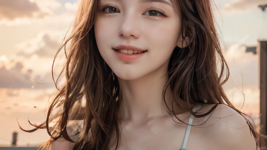 (8k, Highest quality, masterpiece:1.2), (Realistic, photo-Realistic:1.37), Very detailed, 1 girl,cute, alone,Beautifully detailed skies,date,(Red Nose),(smile:1.15),(Mouth closed) ,Beautiful details, (Long Hair:1.2),Floating Hair NovaFrogStyle, Upper Body, Tank top