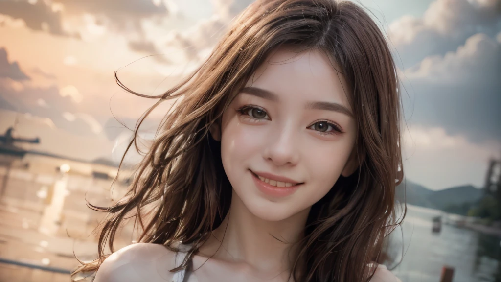 (8k, Highest quality, masterpiece:1.2), (Realistic, photo-Realistic:1.37), Very detailed, 1 girl,cute, alone,Beautifully detailed skies,date,(Red Nose),(smile:1.15),(Mouth closed) ,Beautiful details, (Long Hair:1.2),Floating Hair NovaFrogStyle, Upper Body, Tank top,Wink