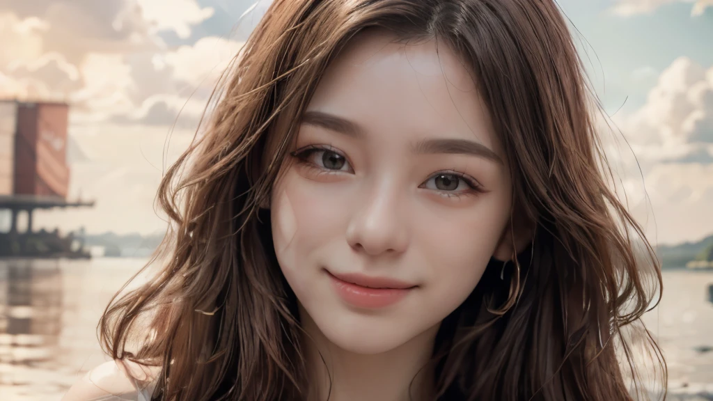 (8k, Highest quality, masterpiece:1.2), (Realistic, photo-Realistic:1.37), Very detailed, 1 girl,cute, alone,Beautifully detailed skies,date,(Red Nose),(smile:1.15),(Mouth closed) ,Beautiful details, (Long Hair:1.2),Floating Hair NovaFrogStyle, Upper Body, Tank top,Wink
