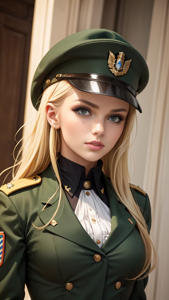 Marie , Blonde Hair , Green Eyes , BC Freedom Military uniform, hat ,