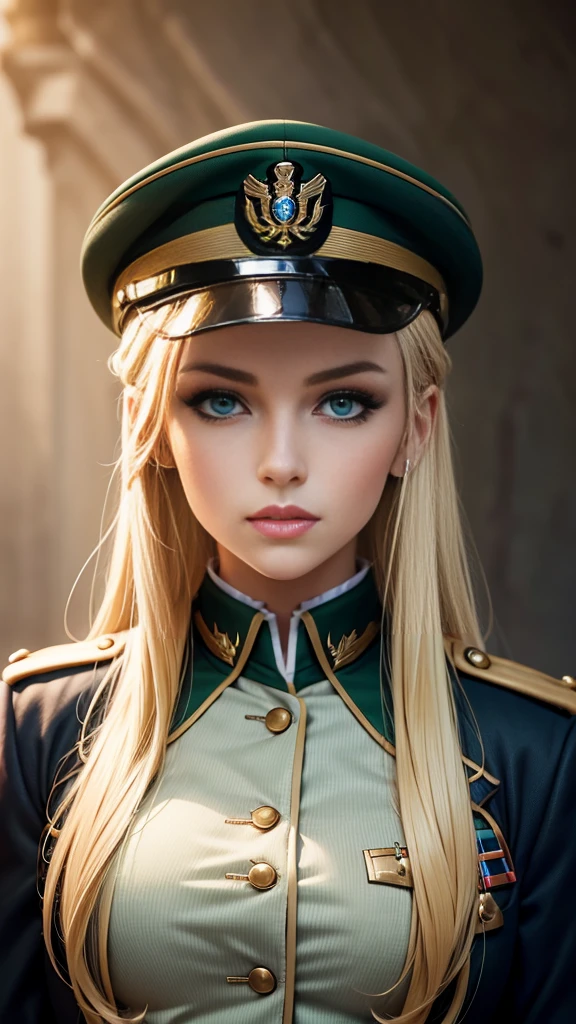 Marie , Blonde Hair , Green Eyes , BC Freedom Military uniform, hat ,