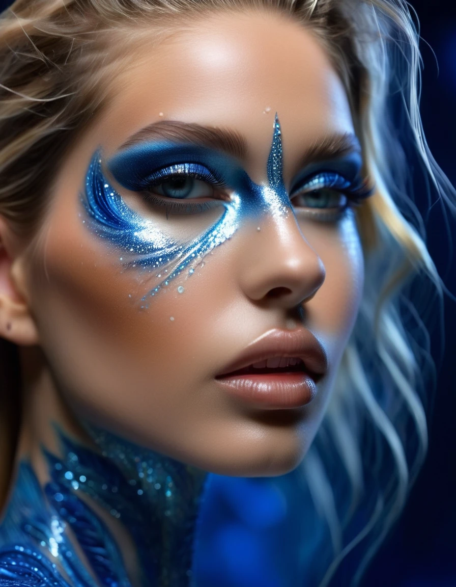 Alex Gray (Alex Grey) style,(Photos of female models walking the runway in sapphire blue ocean Luxury boutiques),Luxury boutiques, Witch clothes,Paris fashion show scene,Catwalk scene,(Full body female:1.37).Beautiful shoe background:The stepped stage is covered with fine sand,Jupiter,Recife,Sand and foam, dusty,Blue swirls swirl like bubbles, Funny hair growth, Long eyelashes, smart student, , Ray Tracing, Holy Light, Ultra HD, The anatomy of a masterpiece is correct, Textured
