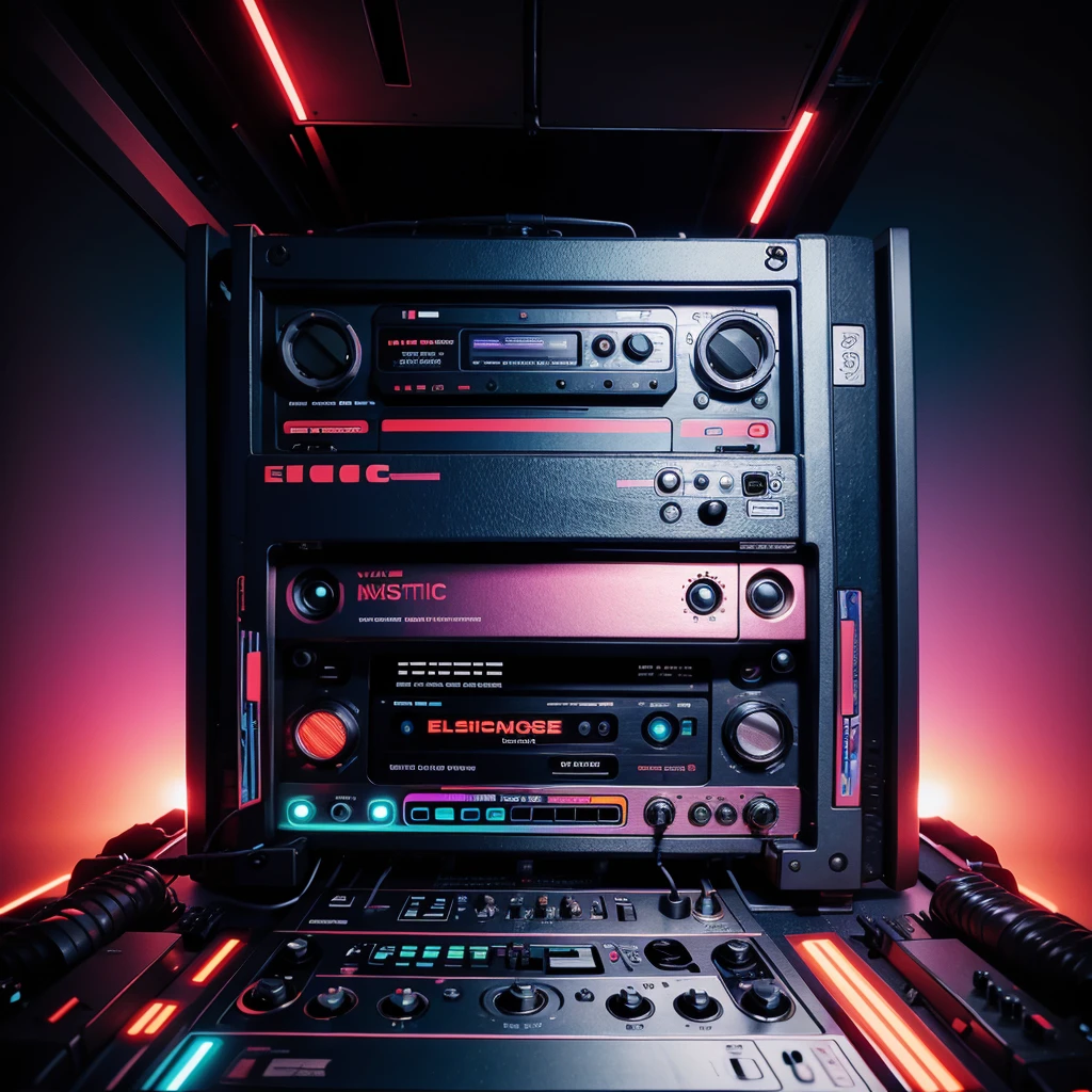 cassette electronic music abstract design, vivid colors, centered