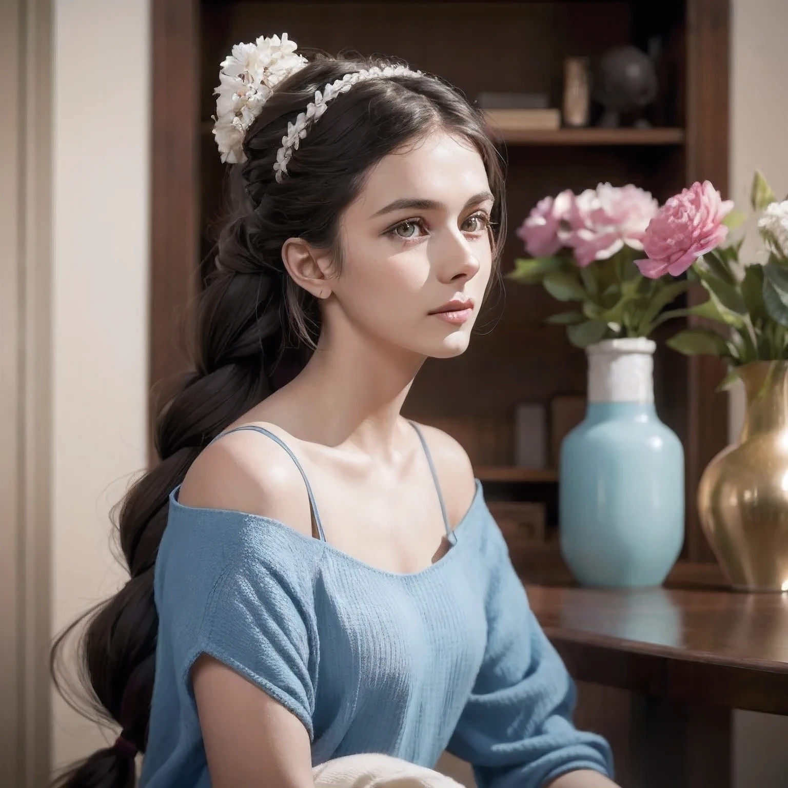 arafed photo of a woman with a braid in her hair, in her early 20s, maria fortuny, marianne collins, nadezhda tikhomirova, photo of young woman, leonora karrington, maria panfilova, anna kovalevskaya, anastasia ovchinnikova, lola dupre, e. h. beatrice blue