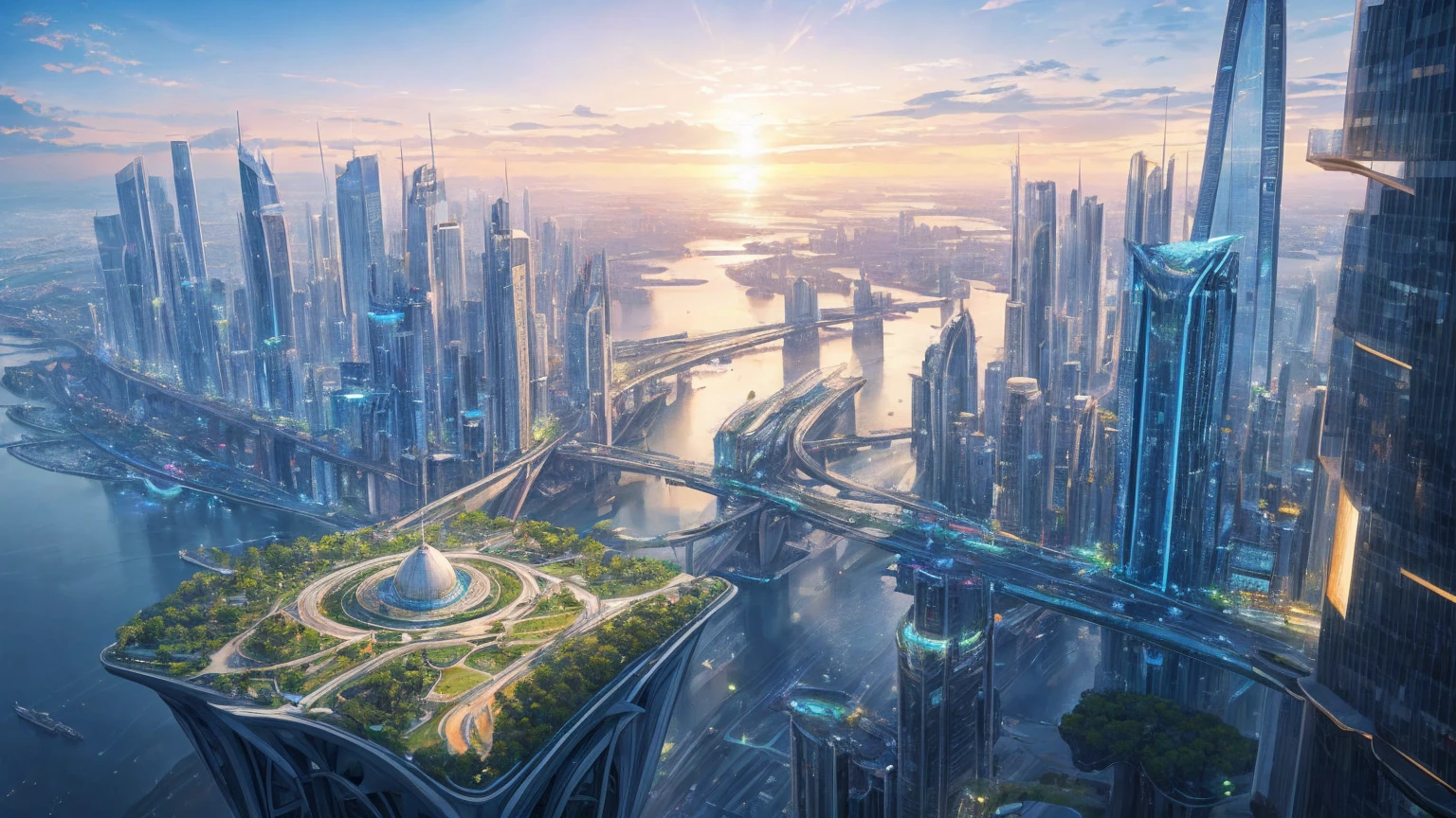 (Best quality,4K,8K,A high resolution,Masterpiece:1.2),Ultra-detailed,(Realistic,Photorealistic,photo-realistic:1.37),Futuristic floating city,Futuristic technology,Huge urban high-tech tablet platform,Airship,Floating in the sky,Futuristic city,Small airships around,High-tech hemispherical platform,Colorful lights,Advanced architecture,modernn architecture,skyscrapper,Access the cloud,Scenic beauty,view over city,Impressive design,Blend seamlessly with nature,energetic and vibrant atmosphere,Futuristic transportation system,Parking is suspended,Transparent path,Lush greenery,Sky gardens,cascading waterfalls,Magnificent skyline,reflections on the water,Sparkling river,Architectural innovation,futuristic skyscrapers,Transparent dome,The shape of the building is unusual,Elevated walkway,Impressive skyline,Glowing lights,Futuristic technology,Minimalist design,Scenic spots,Panoramic view,Cloud Piercing Tower,Vibrant colors,epic sunrise,epic sunset,Dazzling light display,magical ambiance,The future city,Urban Utopia,LuxuryLifestyle,Innovative energy,sustainable development,Smart city technology,Advanced infrastructure,Tranquil atmosphere,Nature and technology live in harmony,Awesome cityscape,Unprecedented urban planning,Architecture connects seamlessly with nature,High-tech metropolis,A cutting-edge engineering marvel,The future of urban living,Visionary architectural concept,Energy-efficient buildings,Harmony with the environment,A city floating above the clouds,Utopian dreams become reality,The possibilities are endless,State-of-the-art transportation network,Green energy integration,Innovative materials,Impressive holographic display,Advanced communication system,Breathtaking aerial view,Quiet and peaceful environment,Modernist aesthetics,Ethereal beauty