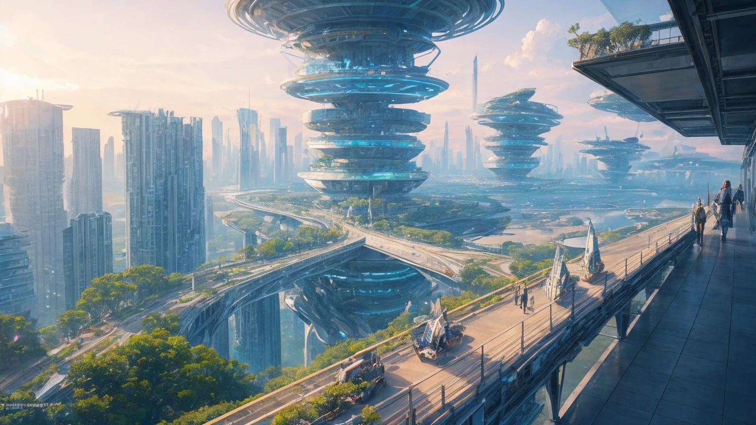 (Best quality,4K,8K,A high resolution,Masterpiece:1.2),Ultra-detailed,(Realistic,Photorealistic,photo-realistic:1.37),Futuristic floating city,Futuristic technology,Huge urban high-tech tablet platform,Airship,Floating in the sky,Futuristic city,Small airships around,High-tech hemispherical platform,Colorful lights,Advanced architecture,modernn architecture,skyscrapper,Access the cloud,Scenic beauty,view over city,Impressive design,Blend seamlessly with nature,energetic and vibrant atmosphere,Futuristic transportation system,Parking is suspended,Transparent path,Lush greenery,Sky gardens,cascading waterfalls,Magnificent skyline,reflections on the water,Sparkling river,Architectural innovation,futuristic skyscrapers,Transparent dome,The shape of the building is unusual,Elevated walkway,Impressive skyline,Glowing lights,Futuristic technology,Minimalist design,Scenic spots,Panoramic view,Cloud Piercing Tower,Vibrant colors,epic sunrise,epic sunset,Dazzling light display,magical ambiance,The future city,Urban Utopia,LuxuryLifestyle,Innovative energy,sustainable development,Smart city technology,Advanced infrastructure,Tranquil atmosphere,Nature and technology live in harmony,Awesome cityscape,Unprecedented urban planning,Architecture connects seamlessly with nature,High-tech metropolis,A cutting-edge engineering marvel,The future of urban living,Visionary architectural concept,Energy-efficient buildings,Harmony with the environment,A city floating above the clouds,Utopian dreams become reality,The possibilities are endless,State-of-the-art transportation network,Green energy integration,Innovative materials,Impressive holographic display,Advanced communication system,Breathtaking aerial view,Quiet and peaceful environment,Modernist aesthetics,Ethereal beauty