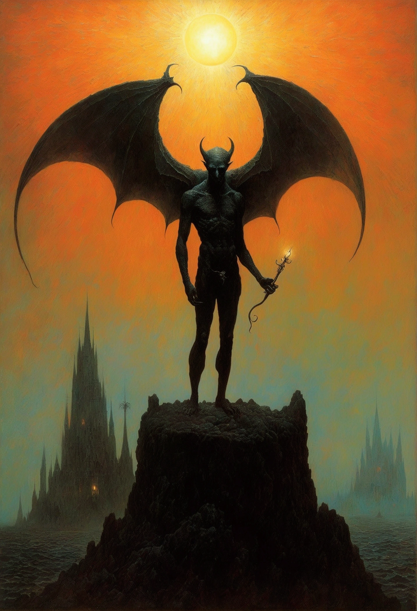 Mythical creatures, author:Zdzislaw Beksiński、black、devil