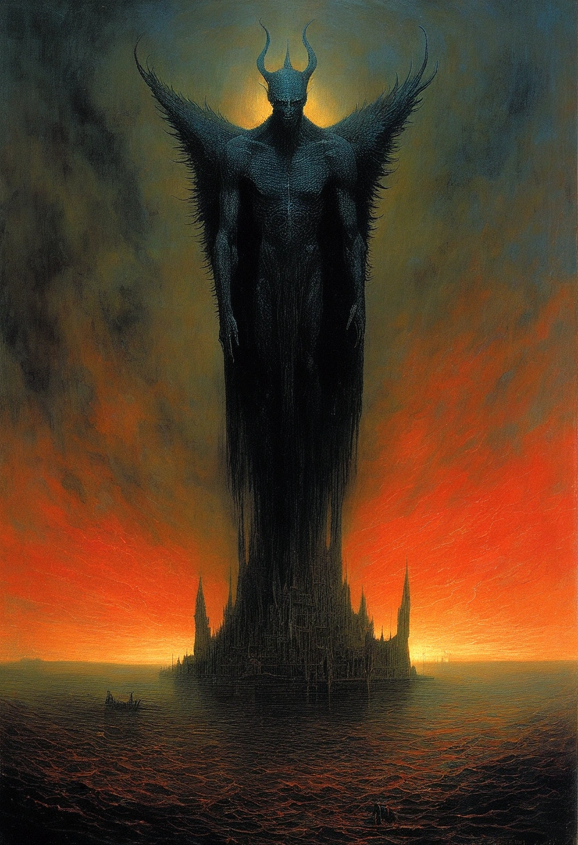 Mythical creatures, author:Zdzislaw Beksiński、black、devil