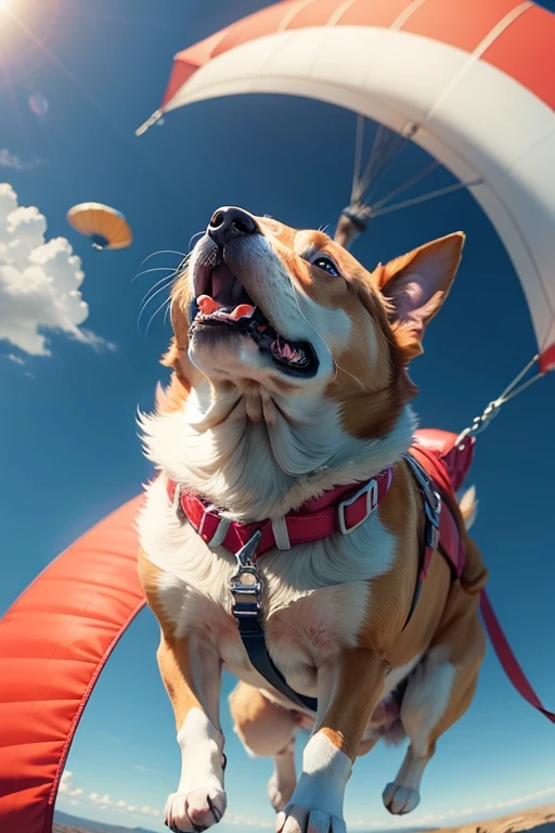 Dog,parachute,high altitude,Looking up