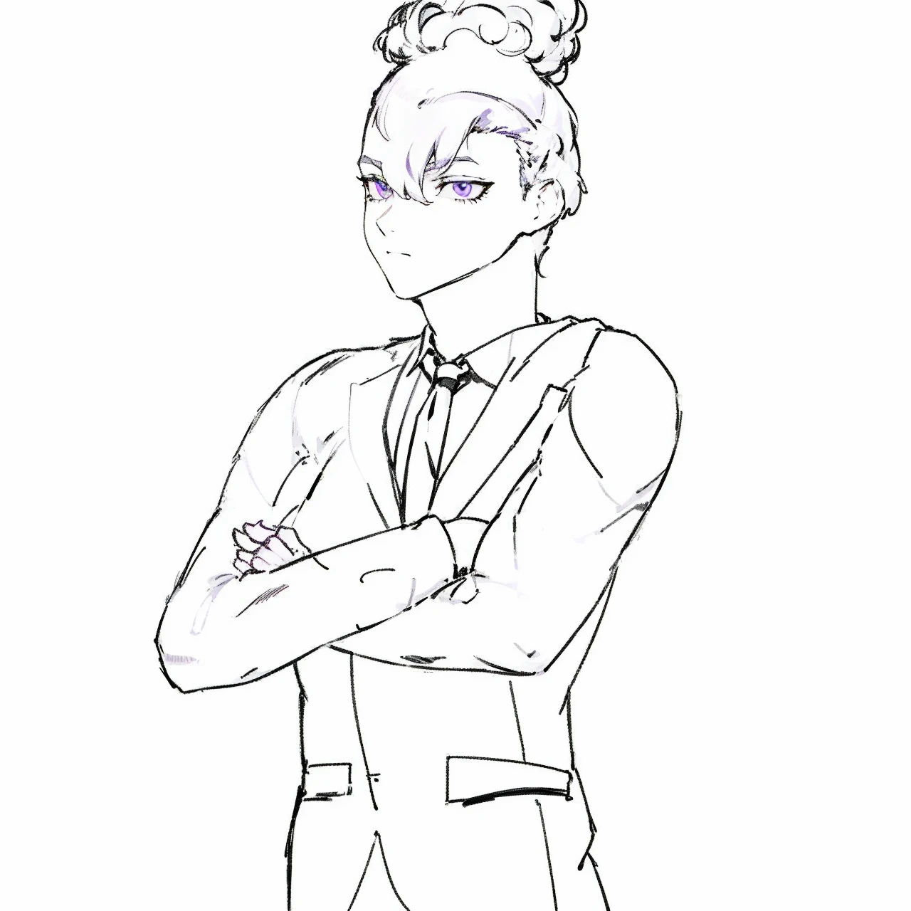 Man in a suit with purple hair and light purple eyes and with curly, elegantly parted hair,Make and paint