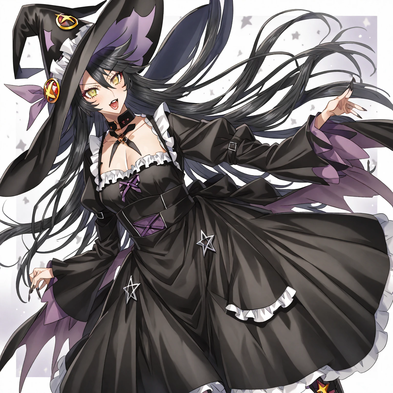 A black and white image of a femboy dressed as a witch., fashionable Dark witch, witch clothes, Dark witch character, astral witch clothes, witch clothes, From the Black Wizard Cemetery!!!, Dark witch, mechanized witch boy, witch boy, ( ( ( black witch hat ) ) ) ), dark demonic dancer, anime boy gothic maid, black fur wizard, femboy