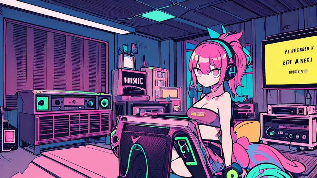 (best quality, masterpiece), 1girl, holo jacket, cyberpunk, neon, fog, (cartoon: 1.5), thong, tight, small, neon signs, ramen shop, fishnet stockings very low, transparent, very long hair,