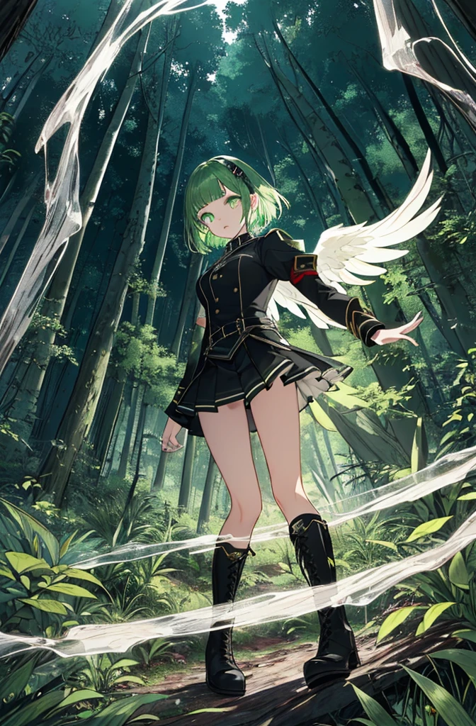 [(green hill background:1.4)::5],original,(shape:1.1),(highest quality),(Tabletop:1.1),(Highly detailed CG Unity 8k wallpaper:1.1), (colorful:0.9),(Mid Shot:0.95),(very detailed beautiful whole body),Dynamic Angle,(alone:1.2), (girl),(((Adult))), (Beautiful eyes in every detail:1.15), (Beautiful Face:1.15), (Glowing green eyes:1.25////),(Gemstone Eyes),(Green Short Hair),(Blunt bangs),((The girl wear a black knight uniform)),Realistic,, girl,Green Hair,((Black long boots)), Black mini skirt,Black knee socks(rage),(Contempt and contempt),rage,(beautiful slender girl),((Adult)),((whole body)),Valkyrie, Decorations,((Thin legs)),((slender girl)),Front Angle,Front Angle,Forest elevation,night,((Looking down from a high point in the forest)),