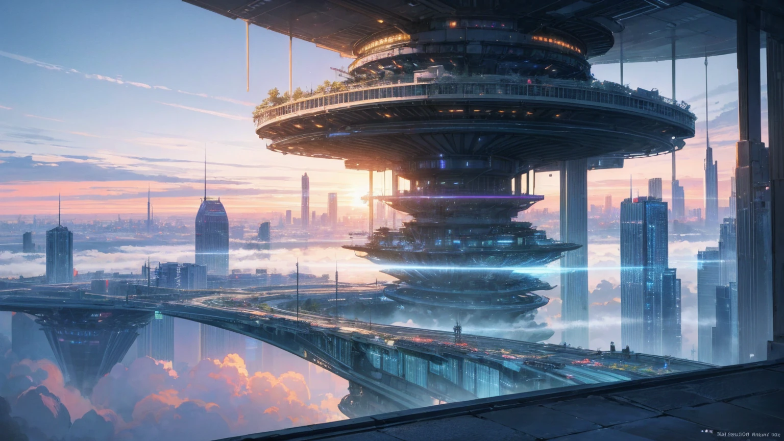 (Best quality,4K,8K,A high resolution,Masterpiece:1.2),Ultra-detailed,(Realistic,Photorealistic,photo-realistic:1.37),Futuristic floating city,Futuristic technology,Huge urban high-tech tablet platform,Airship,Floating in the sky,Futuristic city,Small airships around,High-tech hemispherical platform,Colorful lights,Advanced architecture,modernn architecture,skyscrapper,Access the cloud,Scenic beauty,view over city,Impressive design,Blend seamlessly with nature,energetic and vibrant atmosphere,Futuristic transportation system,Parking is suspended,Transparent path,Lush greenery,Sky gardens,cascading waterfalls,Magnificent skyline,reflections on the water,Sparkling river,Architectural innovation,futuristic skyscrapers,Transparent dome,The shape of the building is unusual,Elevated walkway,Impressive skyline,Glowing lights,Futuristic technology,Minimalist design,Scenic spots,Panoramic view,Cloud Piercing Tower,Vibrant colors,epic sunrise,epic sunset,Dazzling light display,magical ambiance,The future city,Urban Utopia,LuxuryLifestyle,Innovative energy,sustainable development,Smart city technology,Advanced infrastructure,Tranquil atmosphere,Nature and technology live in harmony,Awesome cityscape,Unprecedented urban planning,Architecture connects seamlessly with nature,High-tech metropolis,A cutting-edge engineering marvel,The future of urban living,Visionary architectural concept,Energy-efficient buildings,Harmony with the environment,A city floating above the clouds,Utopian dreams become reality,The possibilities are endless,State-of-the-art transportation network,Green energy integration,Innovative materials,Impressive holographic display,Advanced communication system,Breathtaking aerial view,Quiet and peaceful environment,Modernist aesthetics,Ethereal beauty