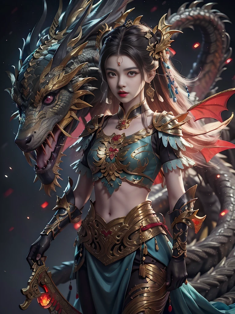 Anime - a style illustration of a woman with a dragon and a sword, the dragon girl portrait, Artgerm and Ruan Jia, Ruan Jia and Artgerm, Dragon girl, Epic fantasy digital art style, 2. 5 D CGI anime fantasy artwork, Detailed digital 2D fantasy art, author：ruanjia、stanely artgerm