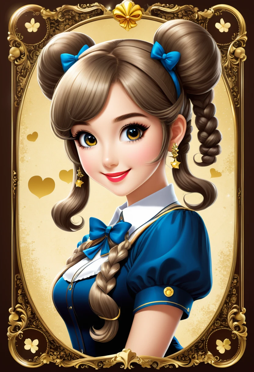 Create an illustration of a wanted poster for a 20-year-old girl named Luna, who works as a hostess. She has a charming idol-like look with twin tails, a cute smile, and is dressed in a fashionable outfit. The poster should highlight her cuteness and idol-like appeal.