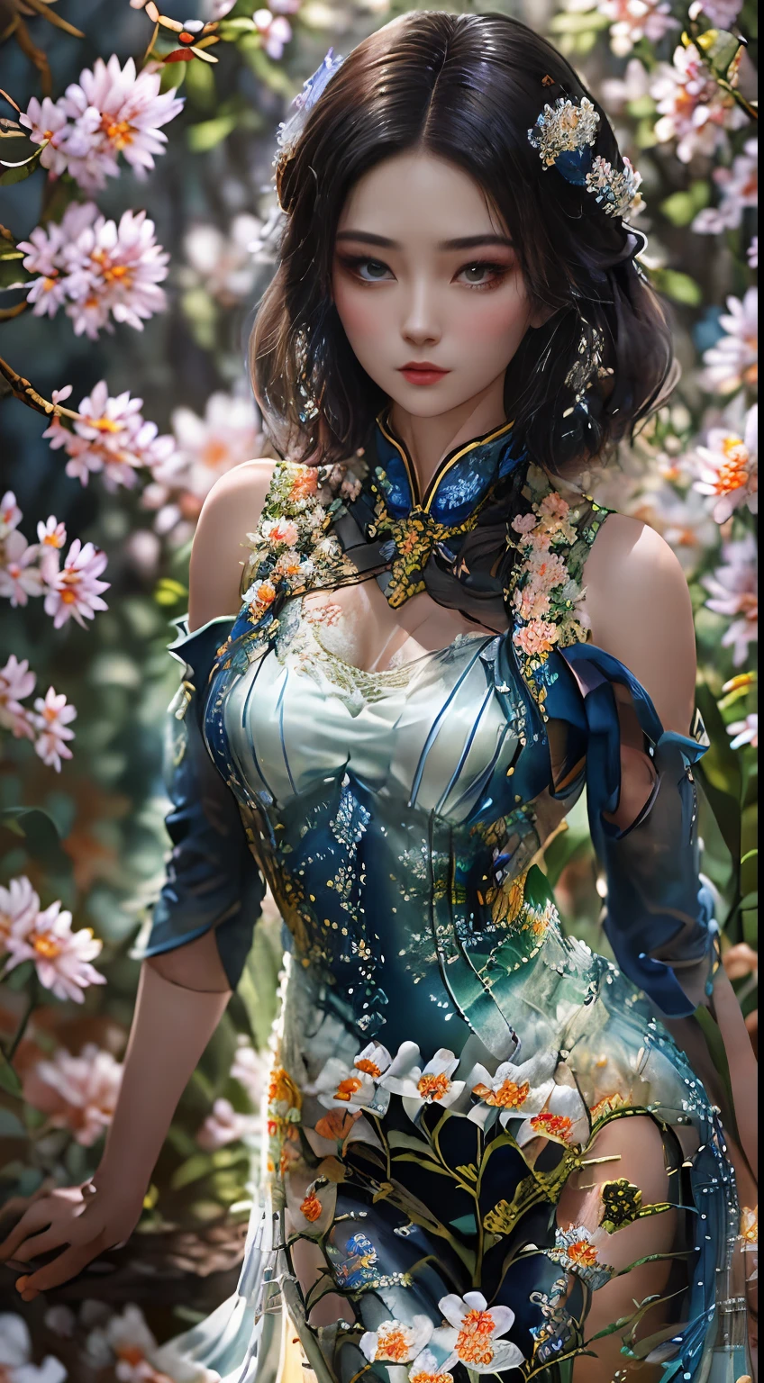 Anxious woman in blue and white dress taking photo, Beautiful and attractive anime woman, Beautiful fantasy queen, Inspired by Zhong Fenghua, Beautiful character painting,，She is dancing，author：Qiu Ying, Sensibility, directed by: Leng Mei, author：Yang Jie, Art Posters, Art bud. Anime Illustrations, Inspired by Chen Yifei, author：Chen Lin