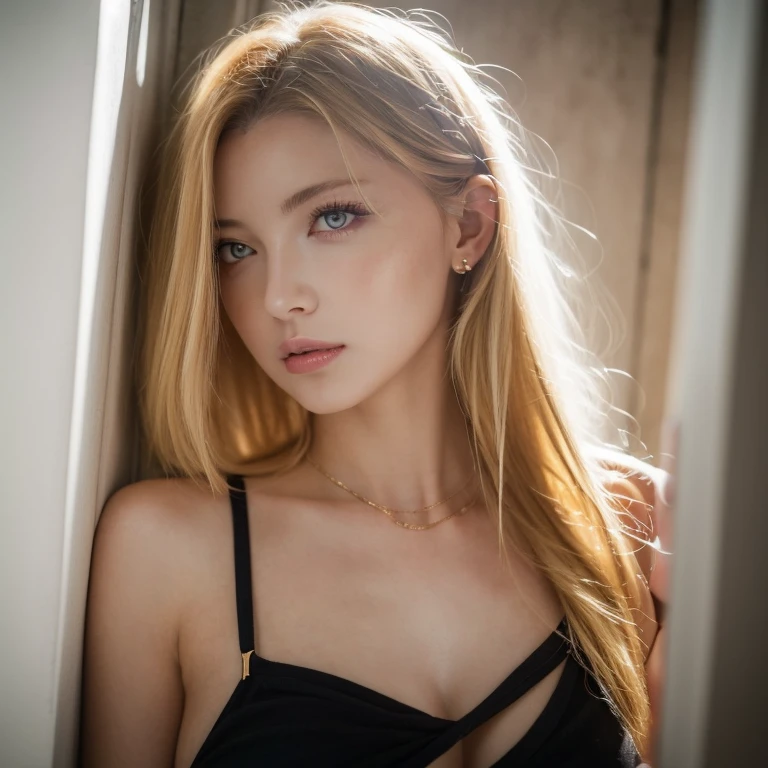  beautiful blondie , Perfect skin, big tits, looking down at the camera, sexy look