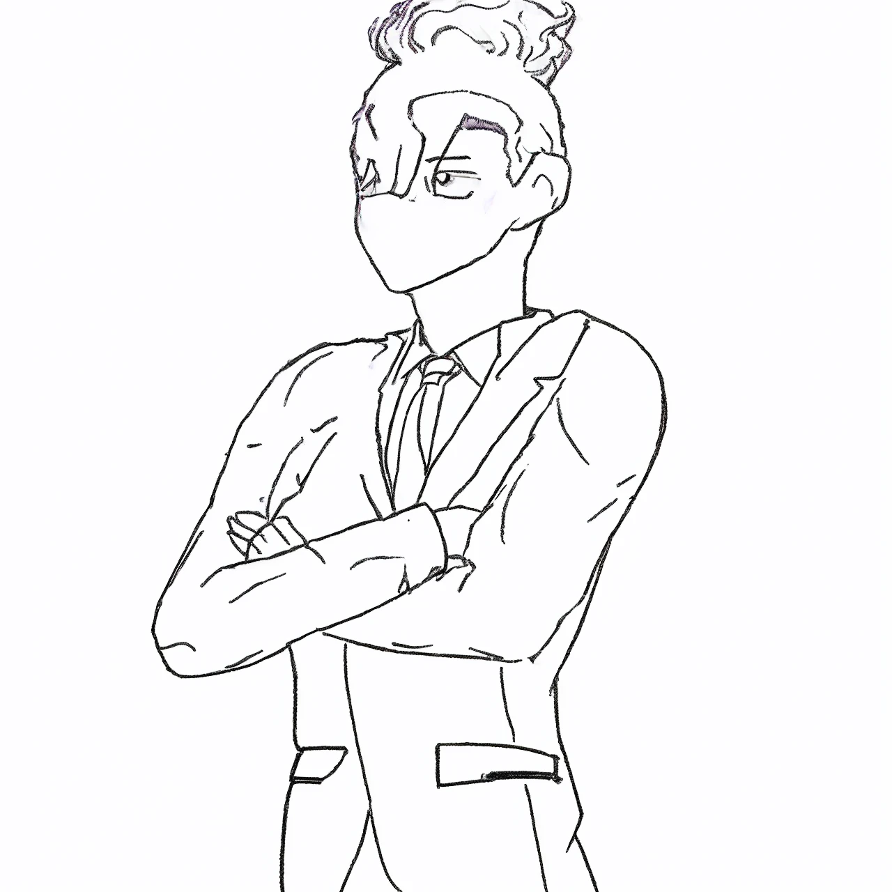 Man in a suit with purple hair and light purple eyes and with curly, elegantly parted hair,Make and paint, adjust the anatomy that is very crooked and ruin