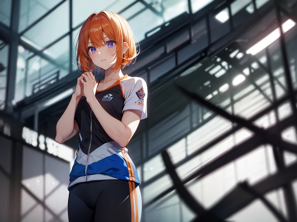Woman doing muscle training, Elf Ears, Training Gym, Highest quality, Best image quality,Perfect Anatomy,masterpiece,Ultra-detailed,beautiful,super high quality, Highest quality,High resolution, Very detailed,Game CG,Dutch Angle ,beautiful細部までこだわった目,Visual Arts,Five Fingers, Perfect hands,Hide your hands, {{{One Girl}}}, beautiful詳細な女の子, Game CG, One curl on the outside, Short Bob Hair, Pastel orange hair, Purple eyes, breast enhancement, Medium Shoot, woman, Take-out, Laughter, huge , Pastel green training wear, sportswear, {{{{{Wearing a pastel green cap}}}}},Open your mouth, wonderful, beautiful細部までこだわった目, Highest quality, Very delicate,Masseter muscle area,Highest quality,(Official Art、Highest quality、Unity 8k wallpaper、32K、masterpiece、Ultra-detailed、超High resolution、Realistic、Photorealistic:1.2)、(Cinema Lighting:1.2)、Fire Glow Effect、The most grainy shadows on the film、Side light、Side Shot、(Ultra-detailedで複雑な3Dレンダリング)、Atelier Series,